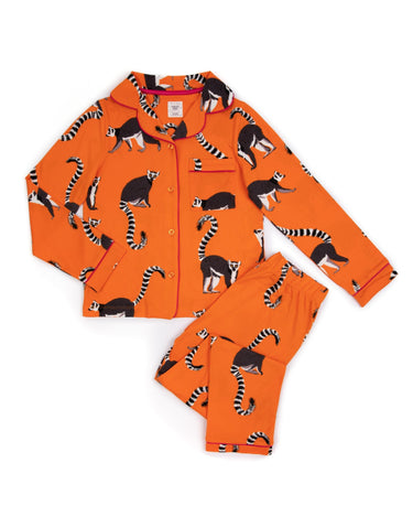 Kids' Orange Lemur Button Up Long Pyjama Set